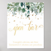 Open Bar Botanical Greenerenerity Gold Wedding Poster (Vorne)