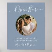 Open Bar Custom Foto Dusty Blue Wedding Drinks Poster (Vorne)