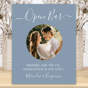 Open Bar Custom Foto Dusty Blue Wedding Drinks Poster