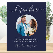 Open Bar Custom Foto Navy Blue Wedding Drinks Poster