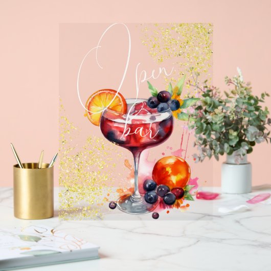 Open Bar Drinks Gold Wedding Acrylschild (Hochzeit)