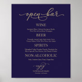 Open Bar Elegant Gold Navy Blue Wedding Sign Poster (Vorne)