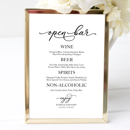 Open Bar Elegante Calligraphy Wedding Sign Poster