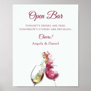 Open Bar Elegante Rot und Weiß Tanz Hochzeit Poster