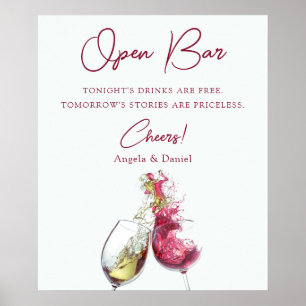 Open Bar Elegante Rot und Weiß Tanz Hochzeit Poster