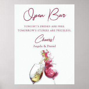 Open Bar Elegante Rot und Weiß Tanz Hochzeit Poster