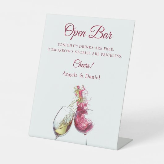 Open Bar Elegante Rot und Weiß Tanz Hochzeit Sockelschild (Vorderseite)