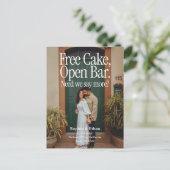Open Bar Free Cake Photo Retro Save The Date Ankündigungspostkarte (Stehend Vorderseite)