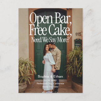 Open Bar Free Cake Photo Retro Save The Date Ankündigungspostkarte