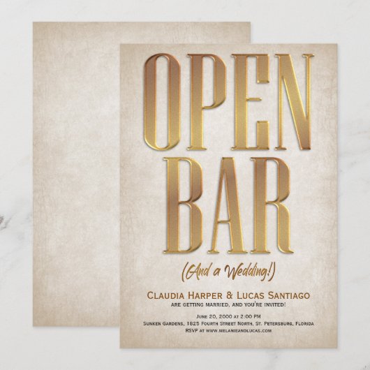 Open Bar Funny Wedding Einladung (Vorne/Hinten)