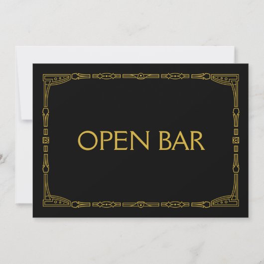 "Open Bar" Gold Art Deco Stil Hochzeitszeichen (Vorderseite)
