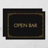 "Open Bar" Gold Art Deco Stil Hochzeitszeichen (Vorne/Hinten)