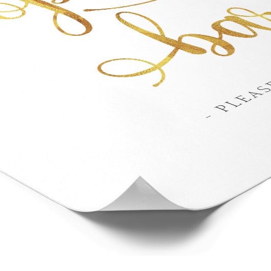 "Open Bar" Gold Drinks Hochzeitszeichen Poster (Ecke)