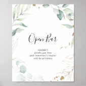 Open Bar Gold Eukalyptus Calligraphy Sign Poster (Vorne)