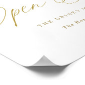 Open Bar Gold Wedding Sign Elegante Kalligrafie Poster (Ecke)