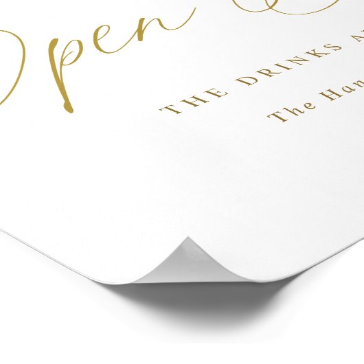 Open Bar Gold Wedding Sign Elegante Kalligrafie Poster (Ecke)