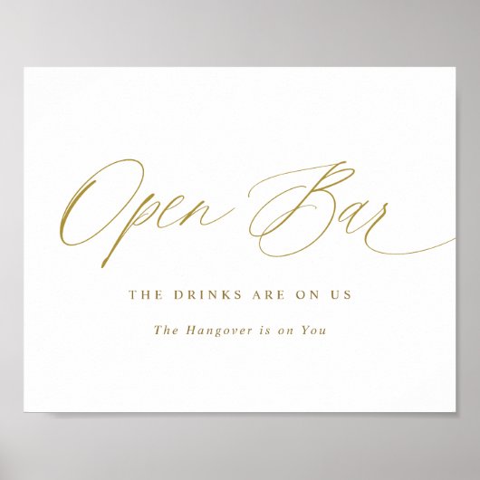 Open Bar Gold Wedding Sign Elegante Kalligrafie Poster (Vorne)
