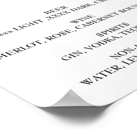 Open Bar Menu Hochzeitszeichen Poster (Ecke)