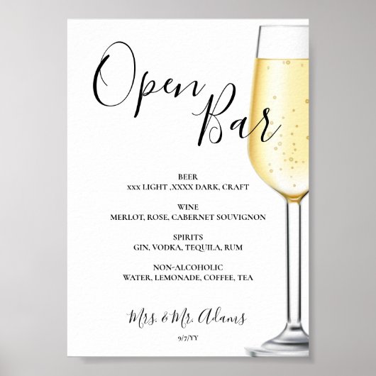 Open Bar Menu Hochzeitszeichen Poster (Vorne)