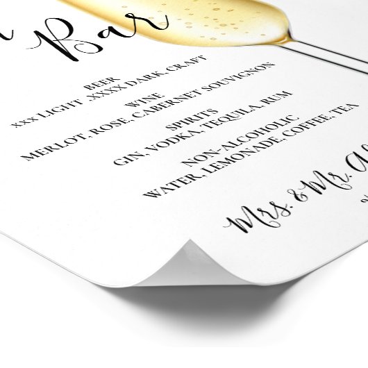 Open Bar Menu Hochzeitszeichen Poster (Ecke)