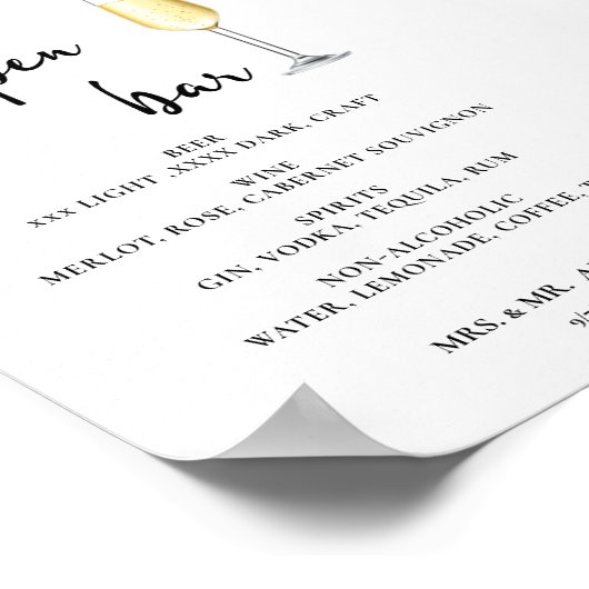 Open Bar Menu Hochzeitszeichen Poster (Ecke)