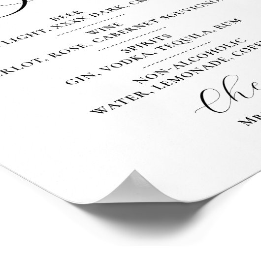 Open bar Menu wedding sign Poster (Ecke)