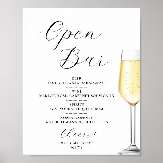 Open bar Menu wedding sign Poster (Vorne)