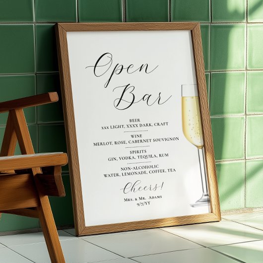 Open bar Menu wedding sign Poster