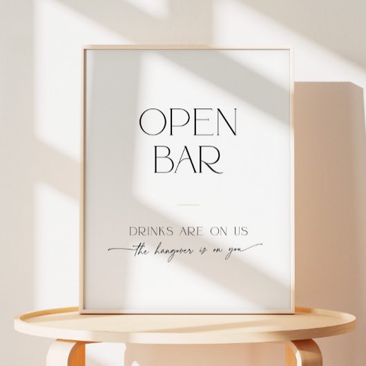 Open Bar Minimalistisch Black and White Script Wed Sockelschild