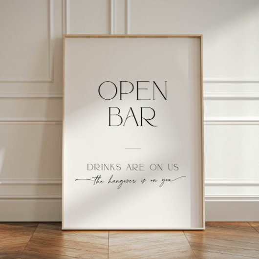 Open Bar Minimalistisch Black and White Script Wed Sockelschild