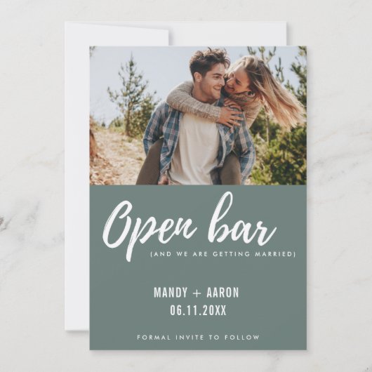 Open Bar Modern Foto Hochzeit Funny Save the Date (Vorderseite)