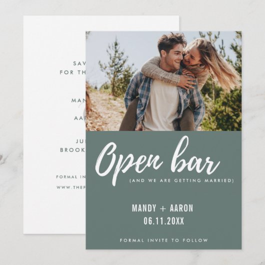 Open Bar Modern Foto Hochzeit Funny Save the Date (Vorne/Hinten)
