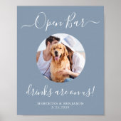 Open Bar Personalisiert Dusty Blue Pet Dog Wedding Poster (Vorne)