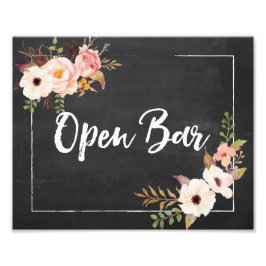 Open Bar Rustic Chalkboard Floral Wedding Sign Fotodruck