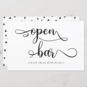 "Open Bar" Schwarz-weiße Getränke Hochzeitszeichen (Vorne/Hinten)