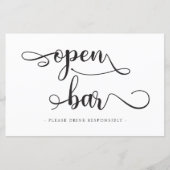 "Open Bar" Schwarz-weiße Getränke Hochzeitszeichen (Vorderseite)