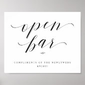 Open Bar Script Calligraphy Wedding Reception Sign Poster (Vorne)
