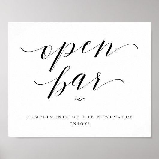 Open Bar Script Calligraphy Wedding Reception Sign Poster (Vorne)