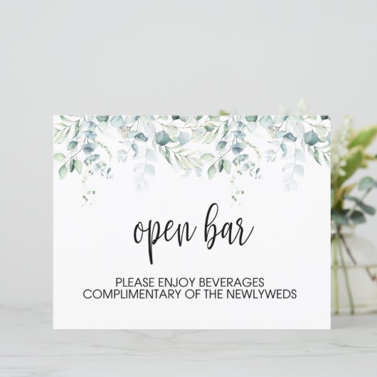 Open Bar Sign - Eukalyptus Wedding (Stehend Vorderseite)