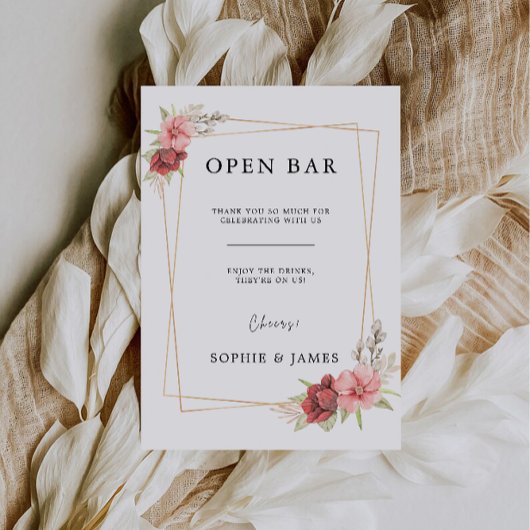 Open Bar Sign, Rose Funny Open Bar Sign, Einladung