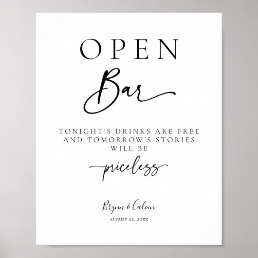 Open Bar Sign Wedding Table Poster B613 (Vorne)