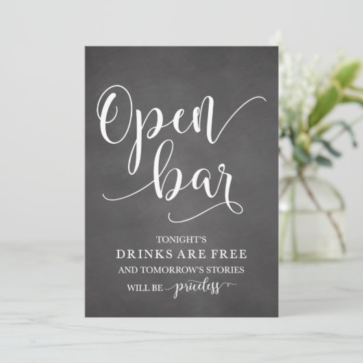 Open Bar Wedding Alcohol Sign (Stehend Vorderseite)