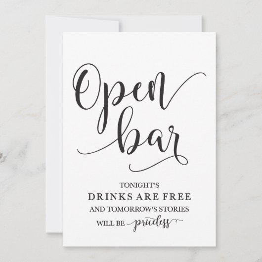Open Bar Wedding Alcohol Sign Einladung (Vorderseite)