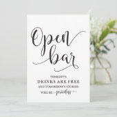 Open Bar Wedding Alcohol Sign Einladung (Stehend Vorderseite)
