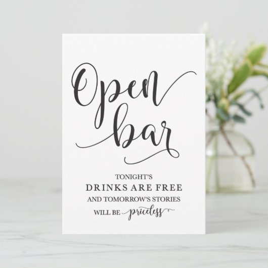Open Bar Wedding Alcohol Sign Einladung (Stehend Vorderseite)