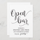 Open Bar Wedding Alcohol Sign Einladung (Vorne/Hinten)