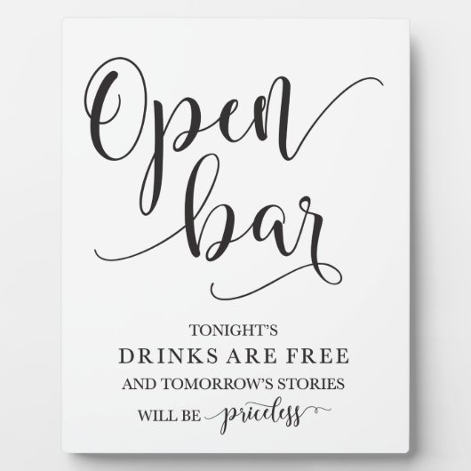 Open Bar Wedding Alcohol Sign Fotoplatte (Vorderseite)