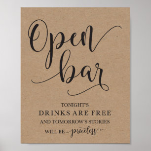 Open Bar Wedding Alcohol Sign Poster
