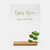 Open Bar Wedding Green Chic Acrylschild (Vorderseite)