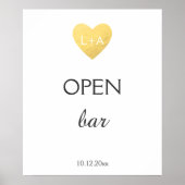 Open Bar Wedding Schild, Imitat Goldherz Poster (Vorne)